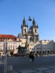 Prague's Old Town Square, with a pigeon captured by accident.